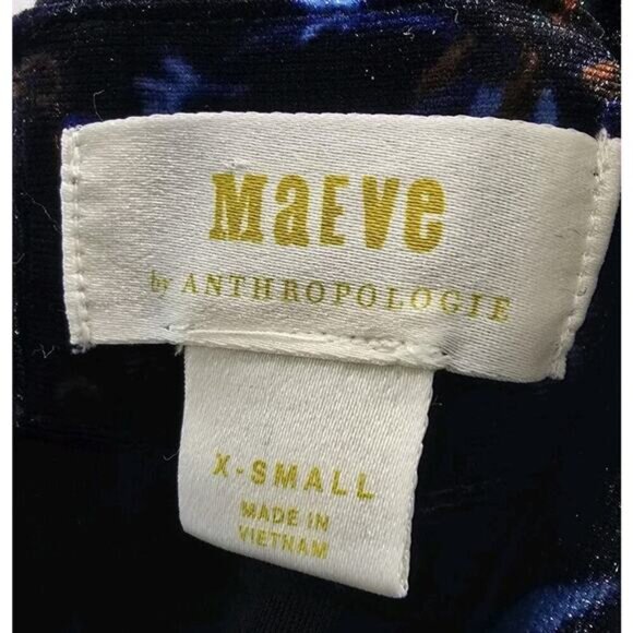 Maeve Dress Womens XS Blue Floral Velvet Midi Keyhole Constance Slit - Picture 3 of 13